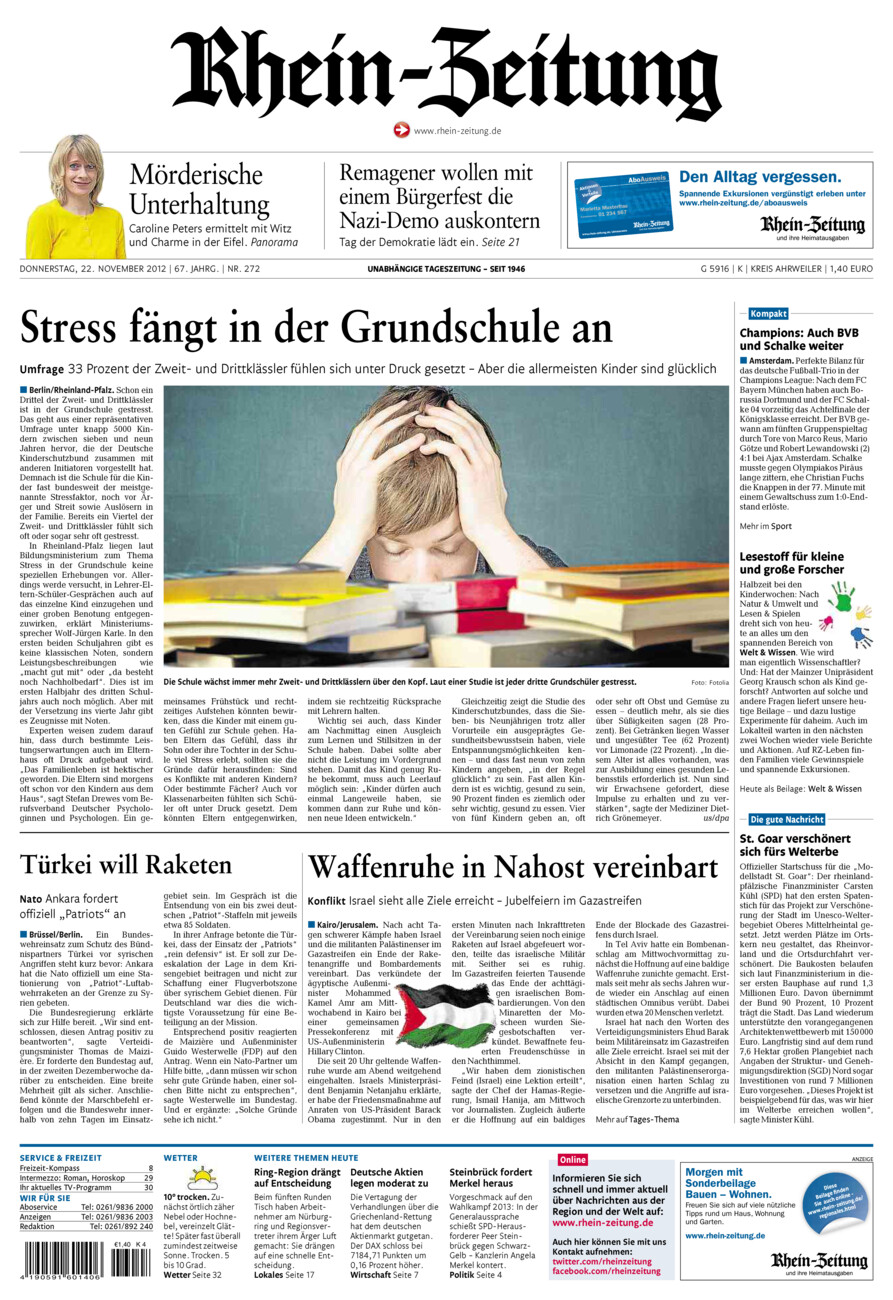 Rhein-Zeitung Kreis Ahrweiler vom Donnerstag, 22.11.2012