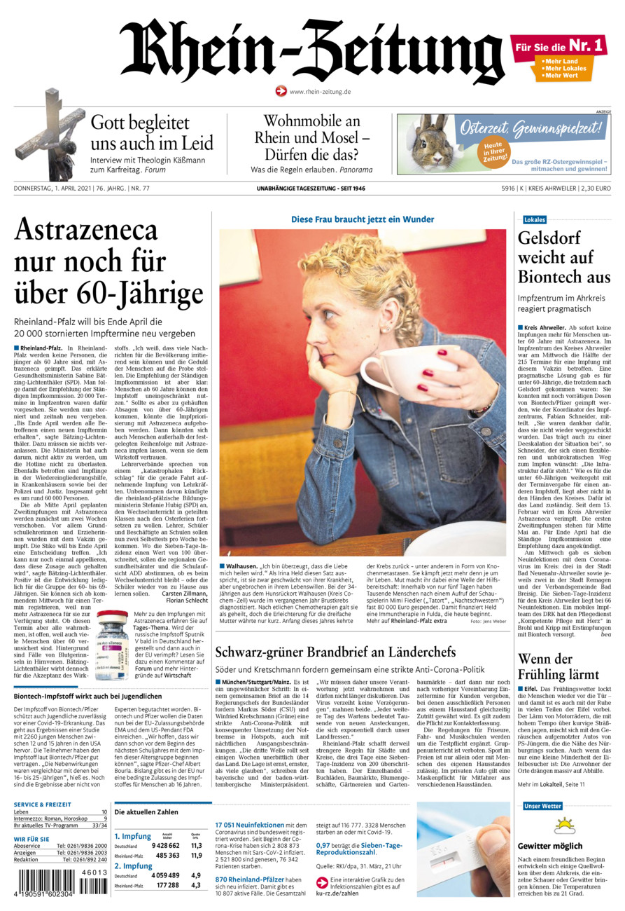 Rhein-Zeitung Kreis Ahrweiler vom Donnerstag, 01.04.2021
