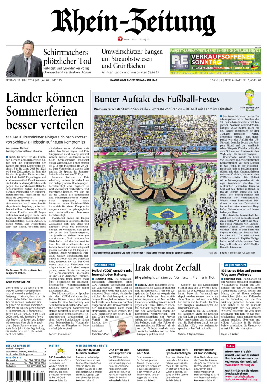 Rhein-Zeitung Kreis Ahrweiler vom Freitag, 13.06.2014