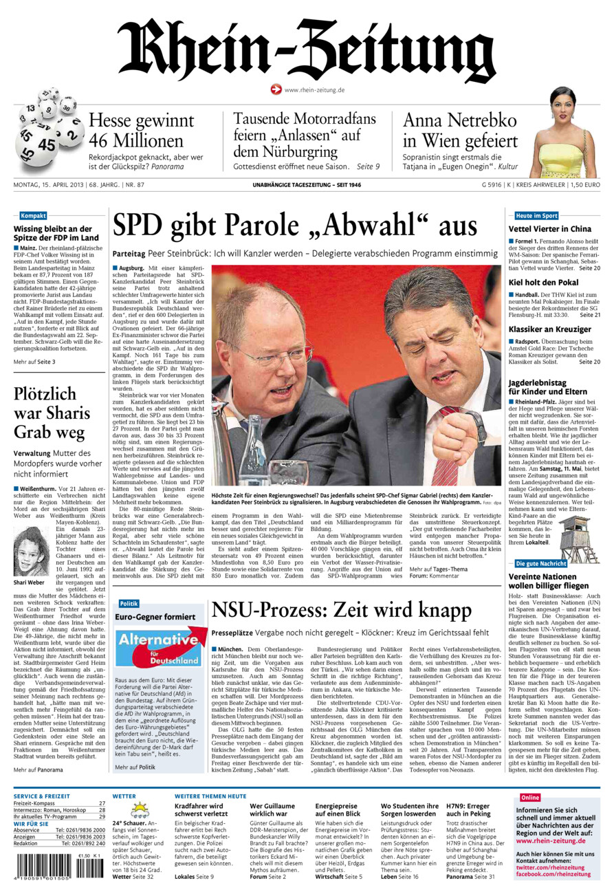 Rhein-Zeitung Kreis Ahrweiler vom Montag, 15.04.2013