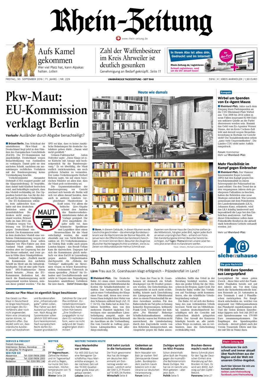 Rhein-Zeitung Kreis Ahrweiler vom Freitag, 30.09.2016
