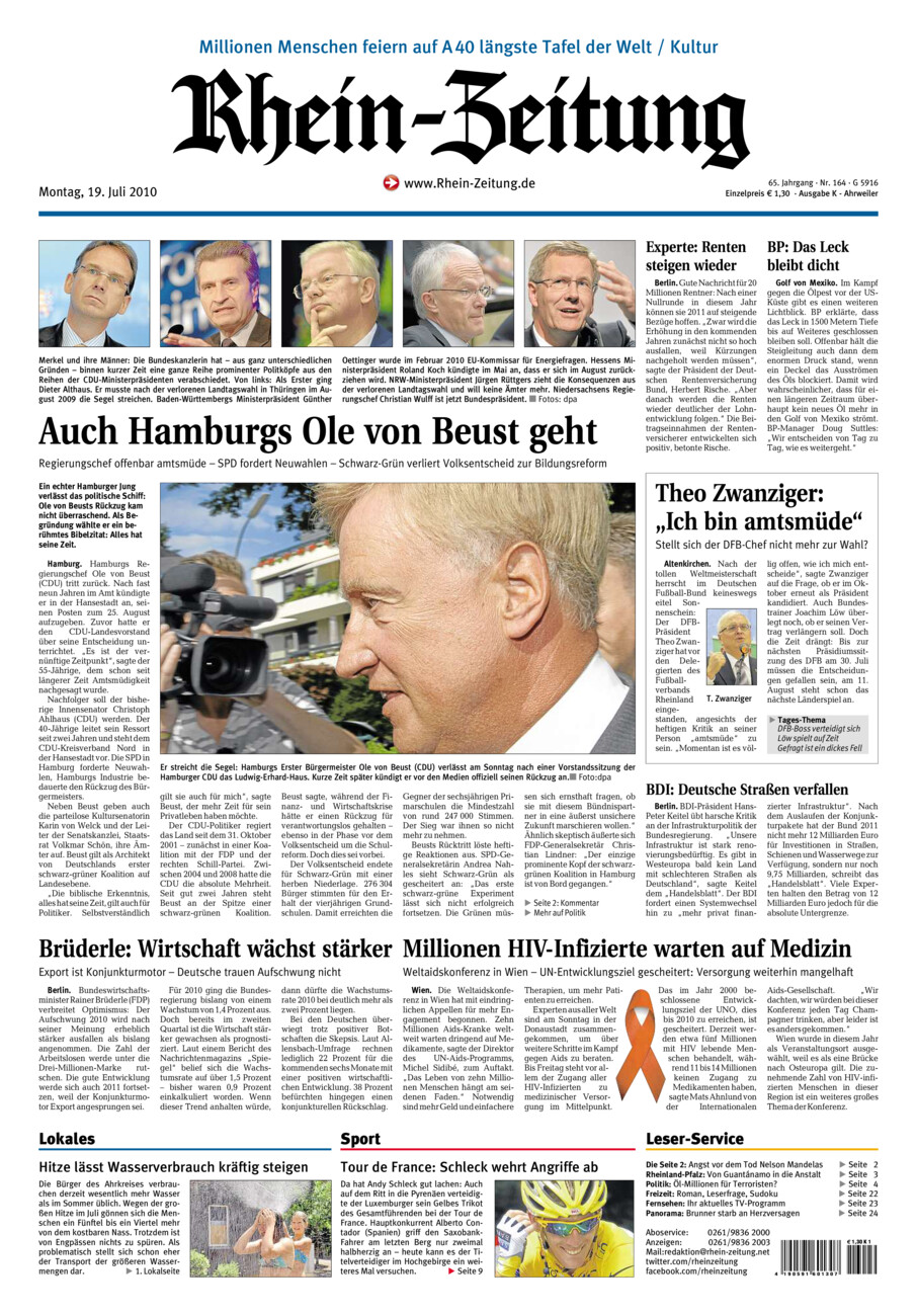 Rhein-Zeitung Kreis Ahrweiler vom Montag, 19.07.2010
