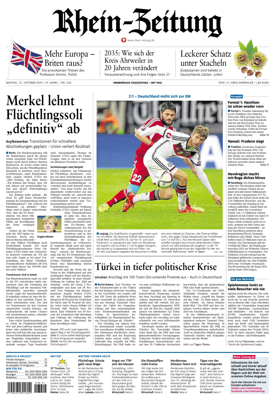 Rhein-Zeitung Kreis Ahrweiler vom Montag, 12.10.2015