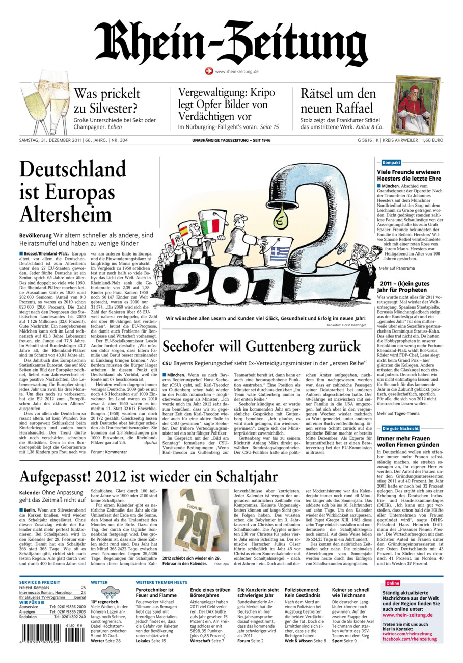 Rhein-Zeitung Kreis Ahrweiler vom Samstag, 31.12.2011