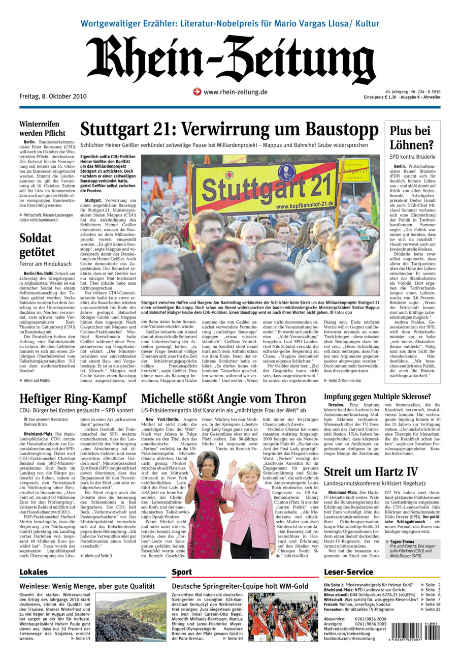 Rhein-Zeitung Kreis Ahrweiler vom Freitag, 08.10.2010