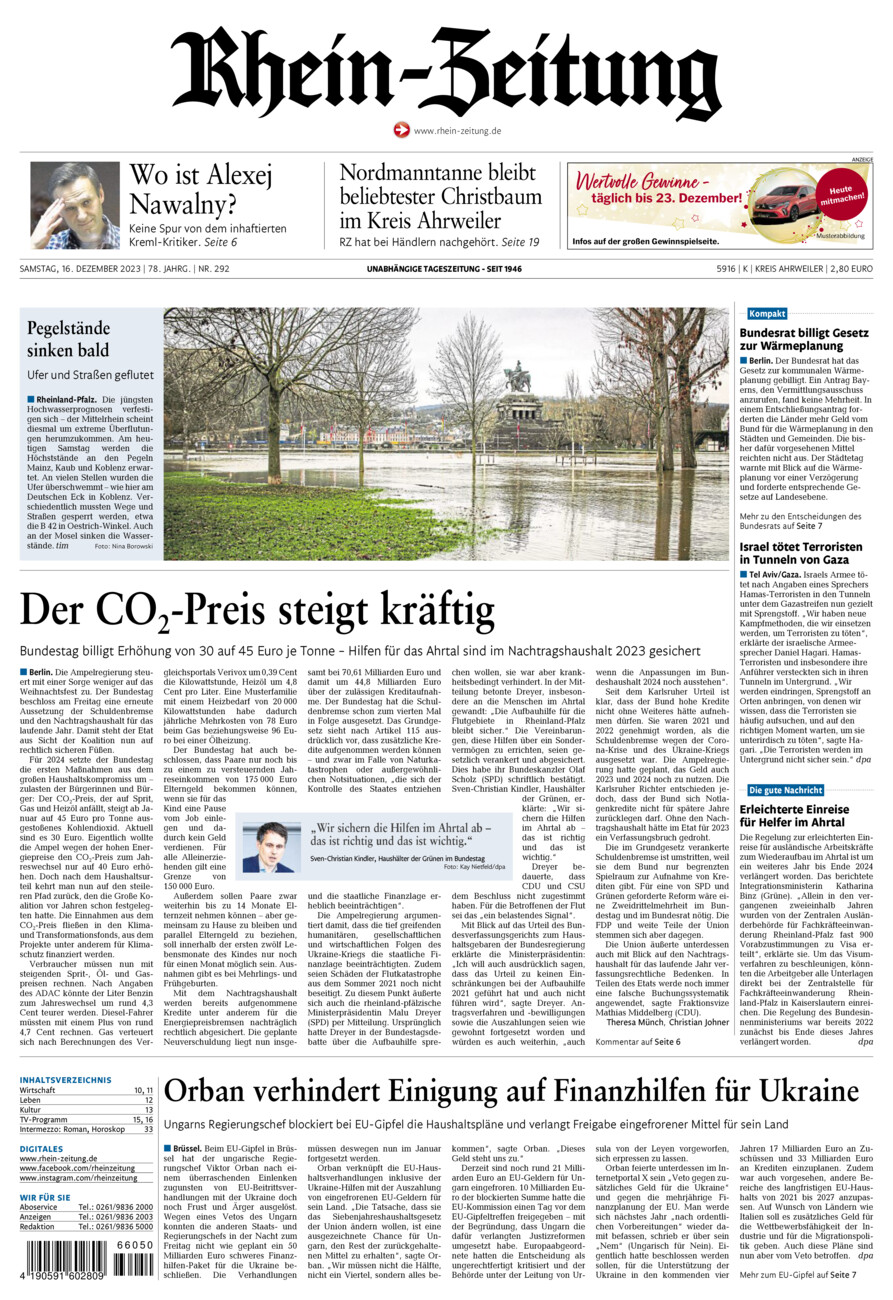 Rhein-Zeitung Kreis Ahrweiler vom Samstag, 16.12.2023