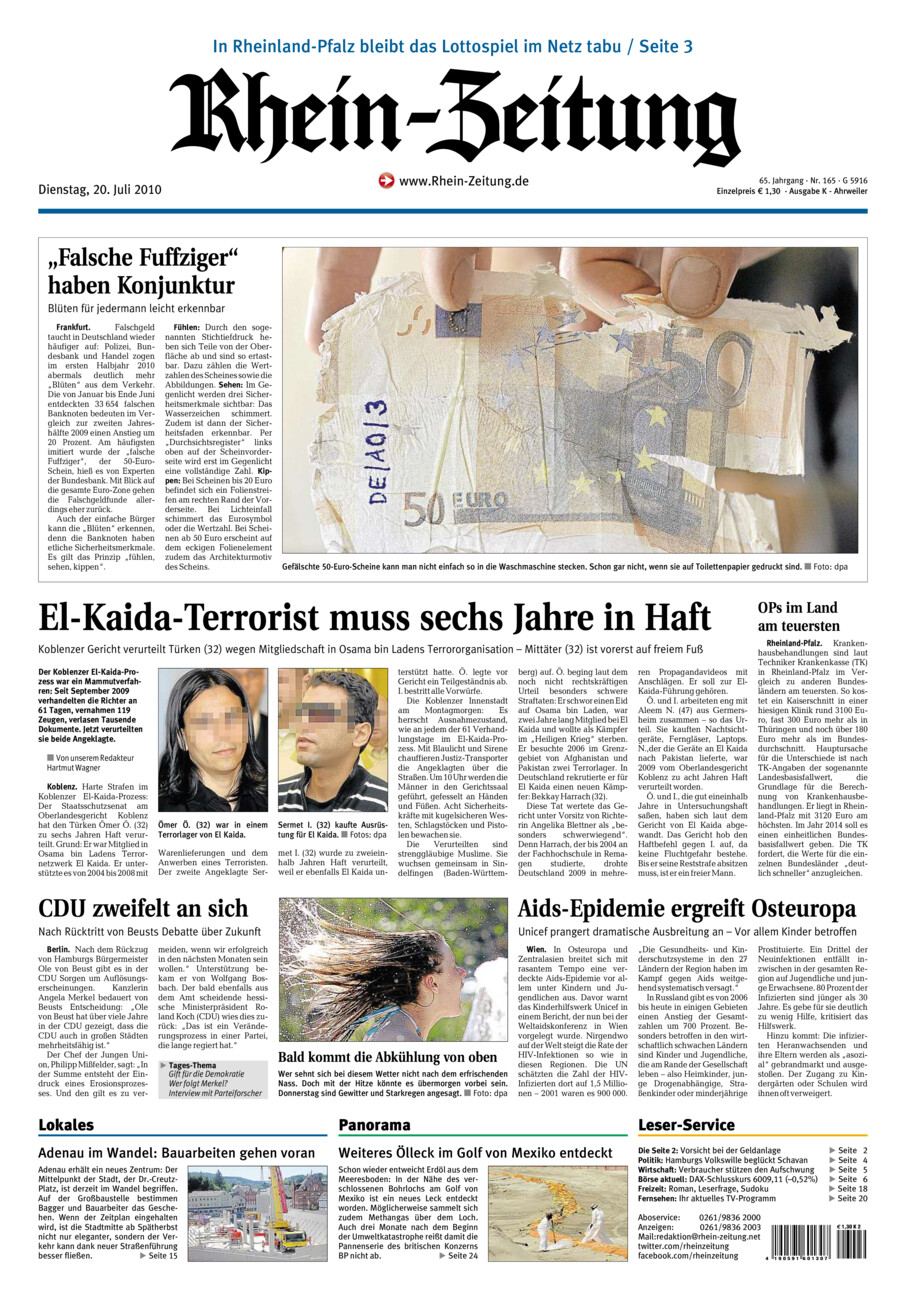 Rhein-Zeitung Kreis Ahrweiler vom Dienstag, 20.07.2010