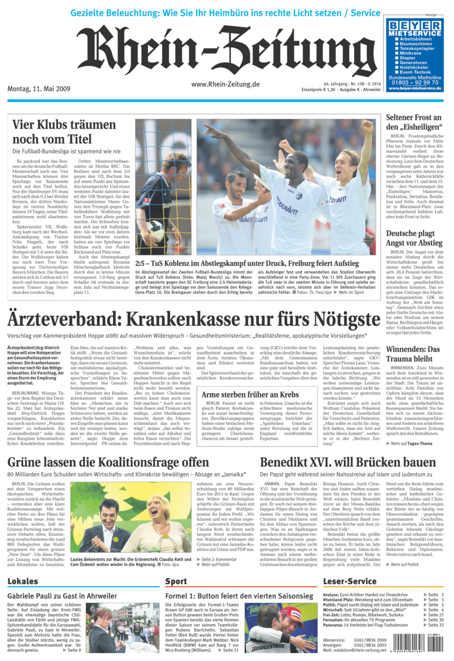 Rhein-Zeitung Kreis Ahrweiler vom Montag, 11.05.2009