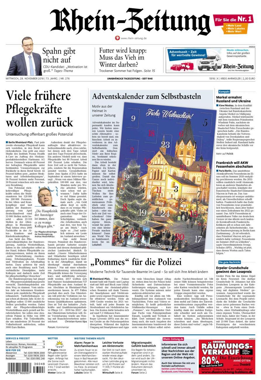 Rhein-Zeitung Kreis Ahrweiler vom Mittwoch, 28.11.2018