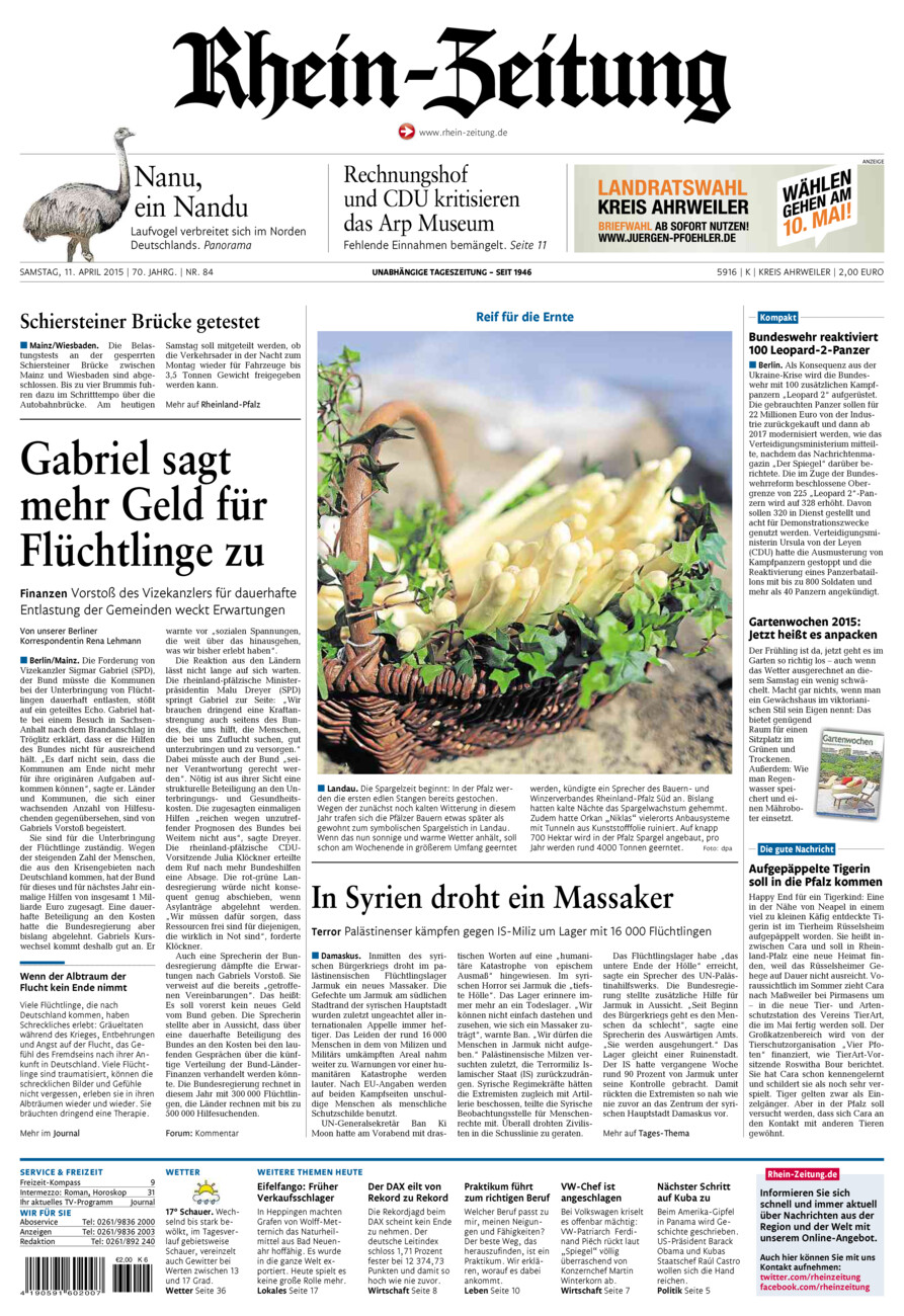 Rhein-Zeitung Kreis Ahrweiler vom Samstag, 11.04.2015