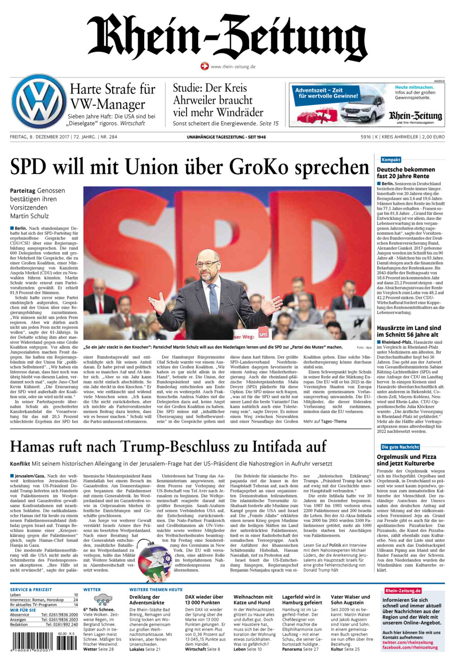 Rhein-Zeitung Kreis Ahrweiler vom Freitag, 08.12.2017
