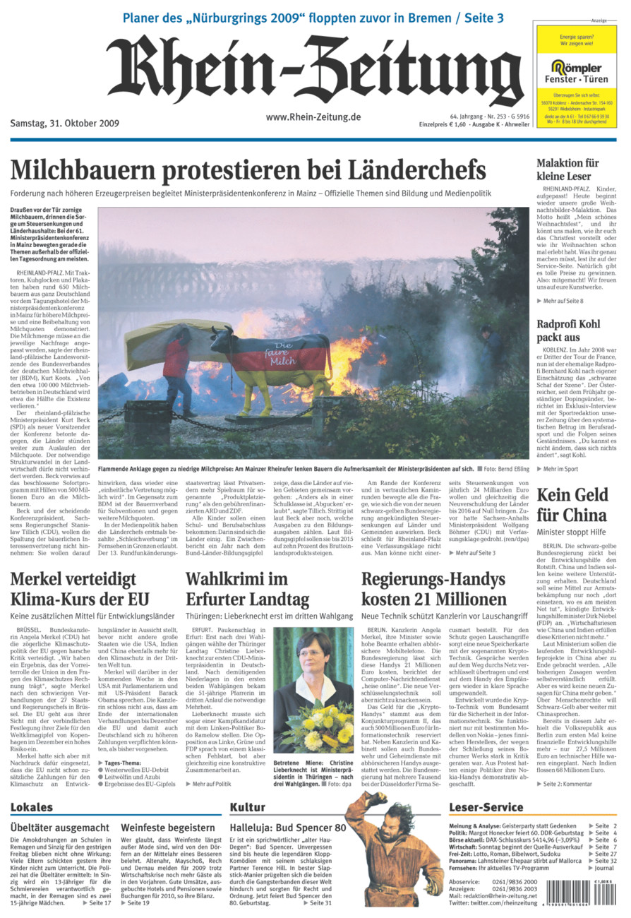 Rhein-Zeitung Kreis Ahrweiler vom Samstag, 31.10.2009