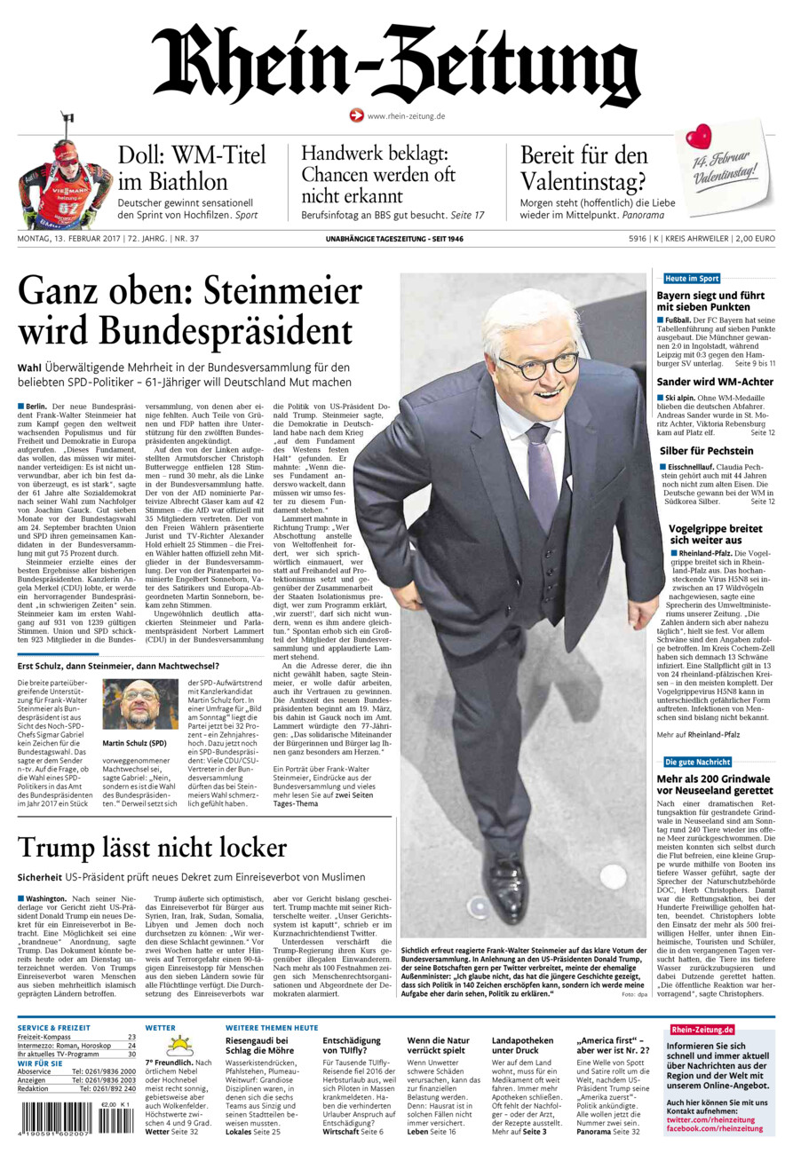 Rhein-Zeitung Kreis Ahrweiler vom Montag, 13.02.2017