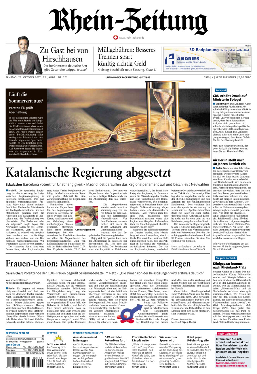 Rhein-Zeitung Kreis Ahrweiler vom Samstag, 28.10.2017