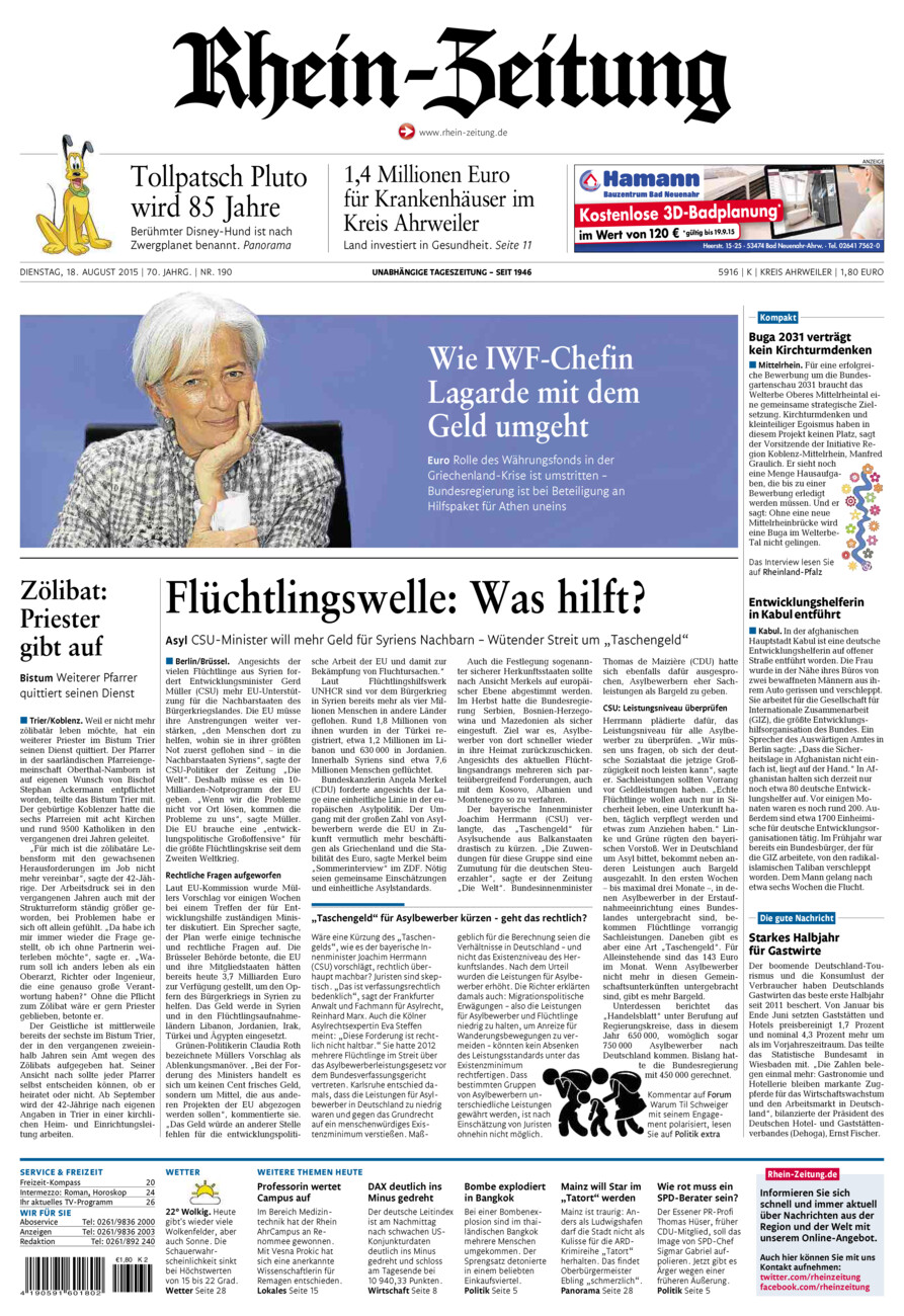 Rhein-Zeitung Kreis Ahrweiler vom Dienstag, 18.08.2015
