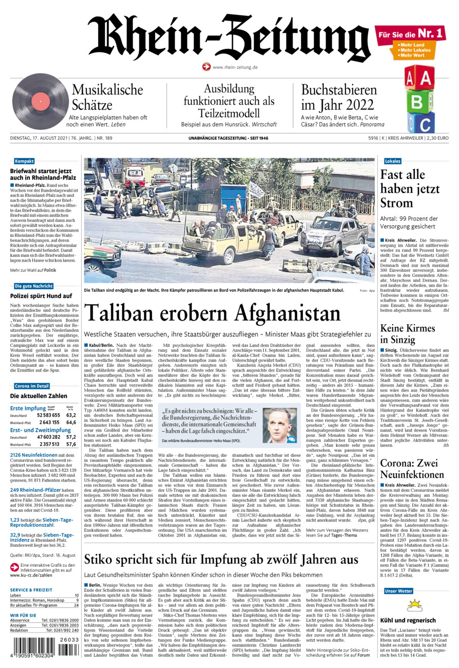 Rhein-Zeitung Kreis Ahrweiler vom Dienstag, 17.08.2021