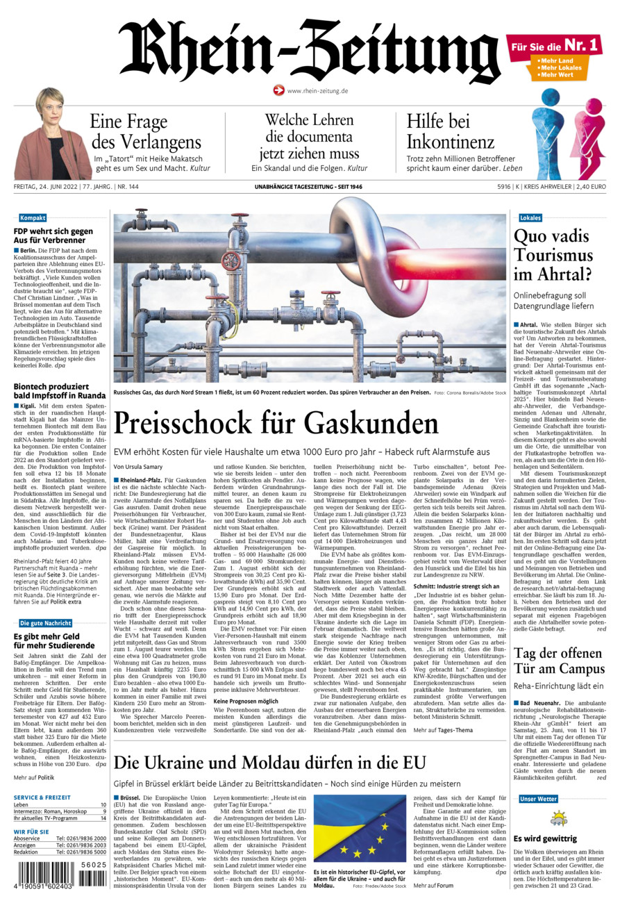 Rhein-Zeitung Kreis Ahrweiler vom Freitag, 24.06.2022