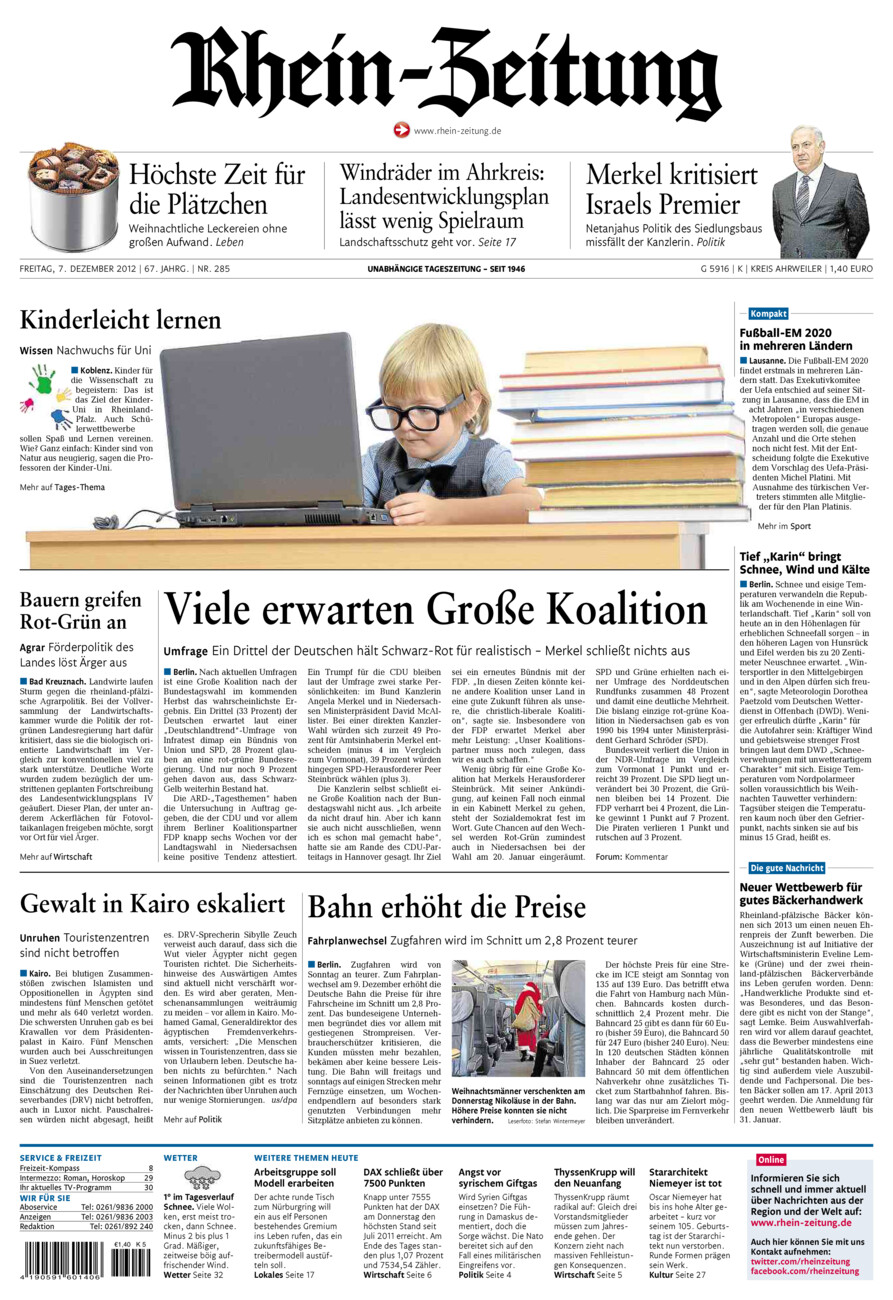 Rhein-Zeitung Kreis Ahrweiler vom Freitag, 07.12.2012