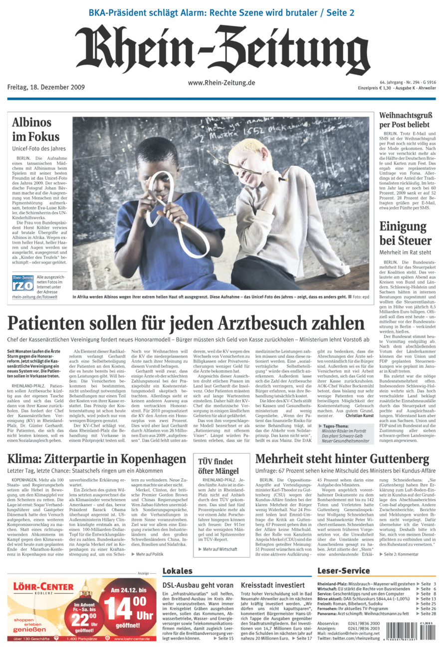 Rhein-Zeitung Kreis Ahrweiler vom Freitag, 18.12.2009