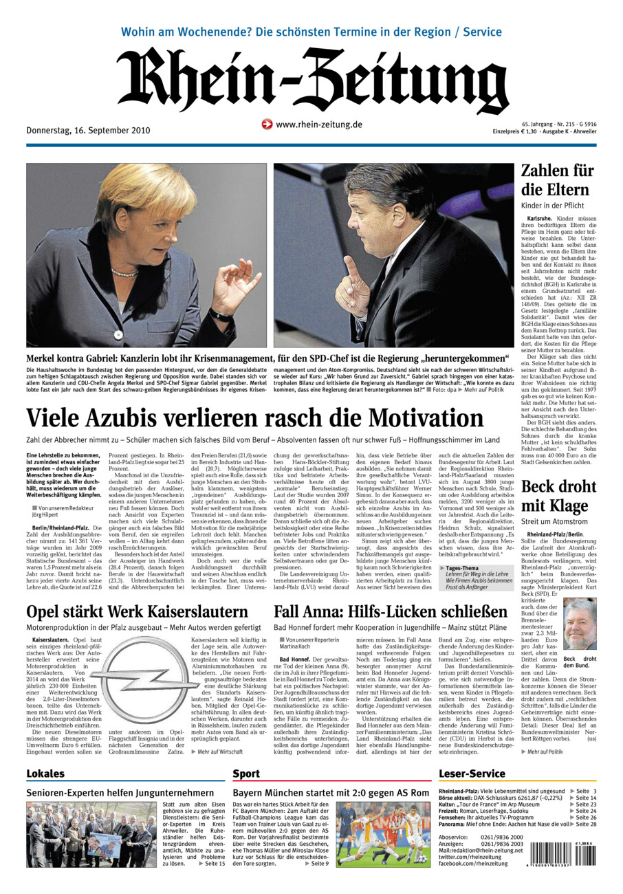 Rhein-Zeitung Kreis Ahrweiler vom Donnerstag, 16.09.2010