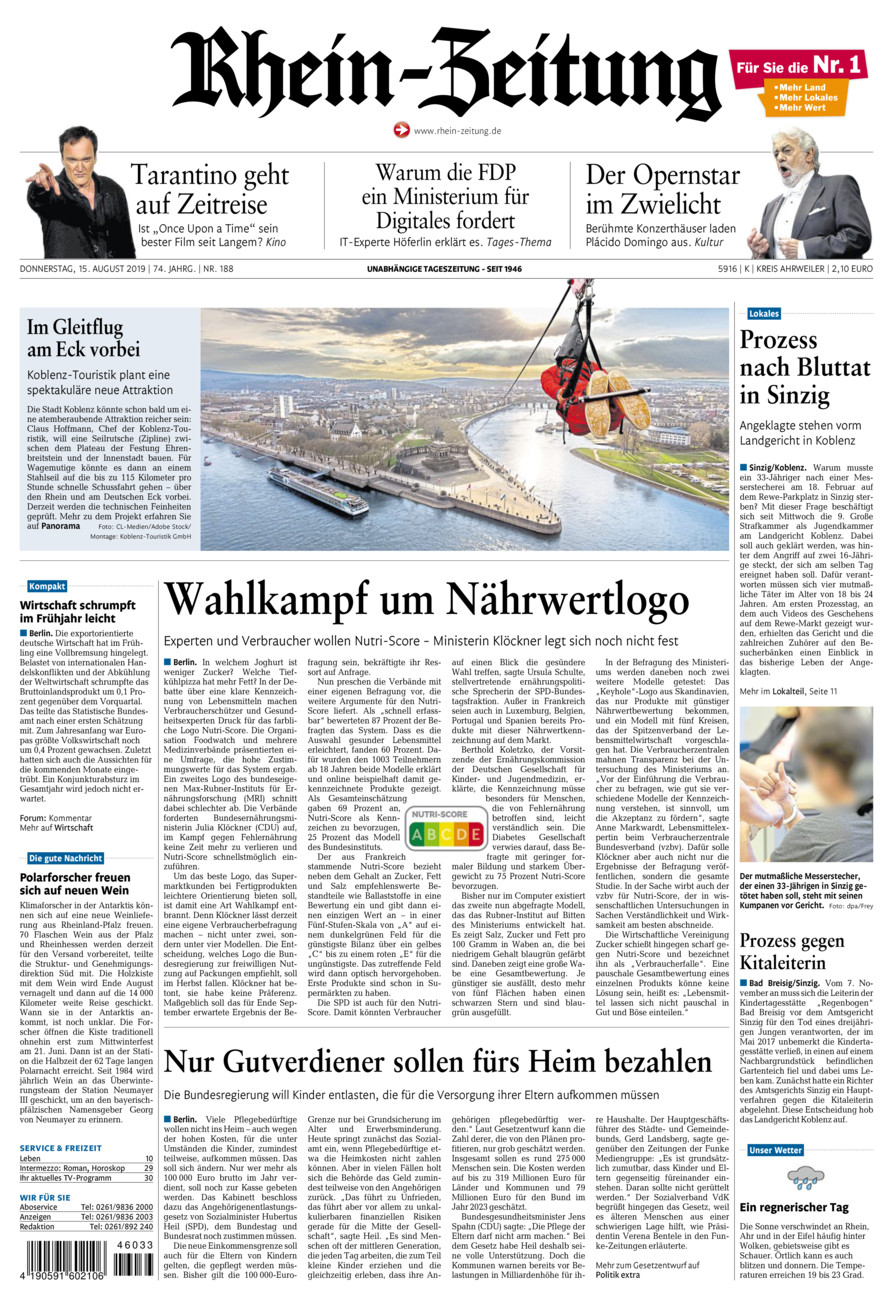 Rhein-Zeitung Kreis Ahrweiler vom Donnerstag, 15.08.2019