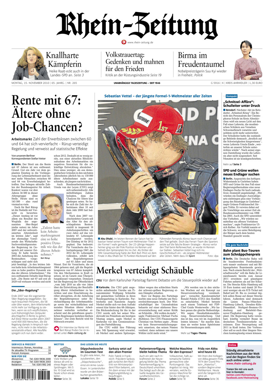Rhein-Zeitung Kreis Ahrweiler vom Montag, 15.11.2010