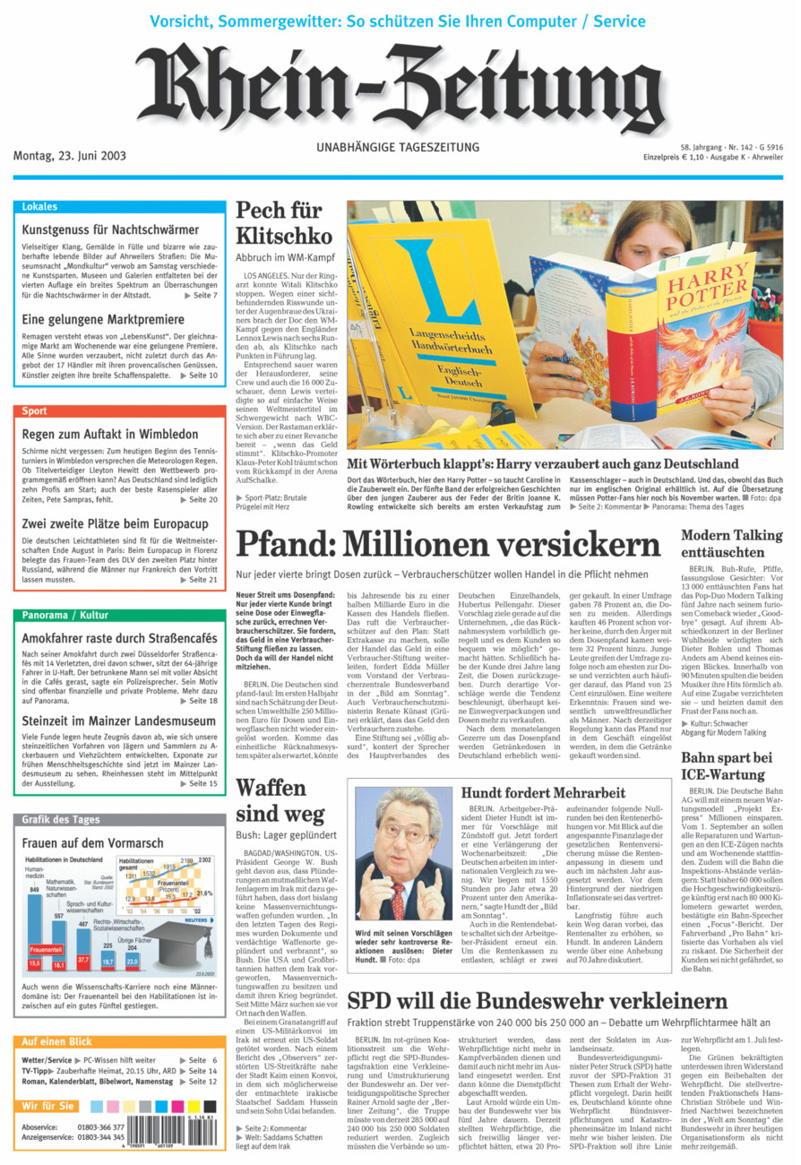 Rhein-Zeitung Kreis Ahrweiler vom Montag, 23.06.2003