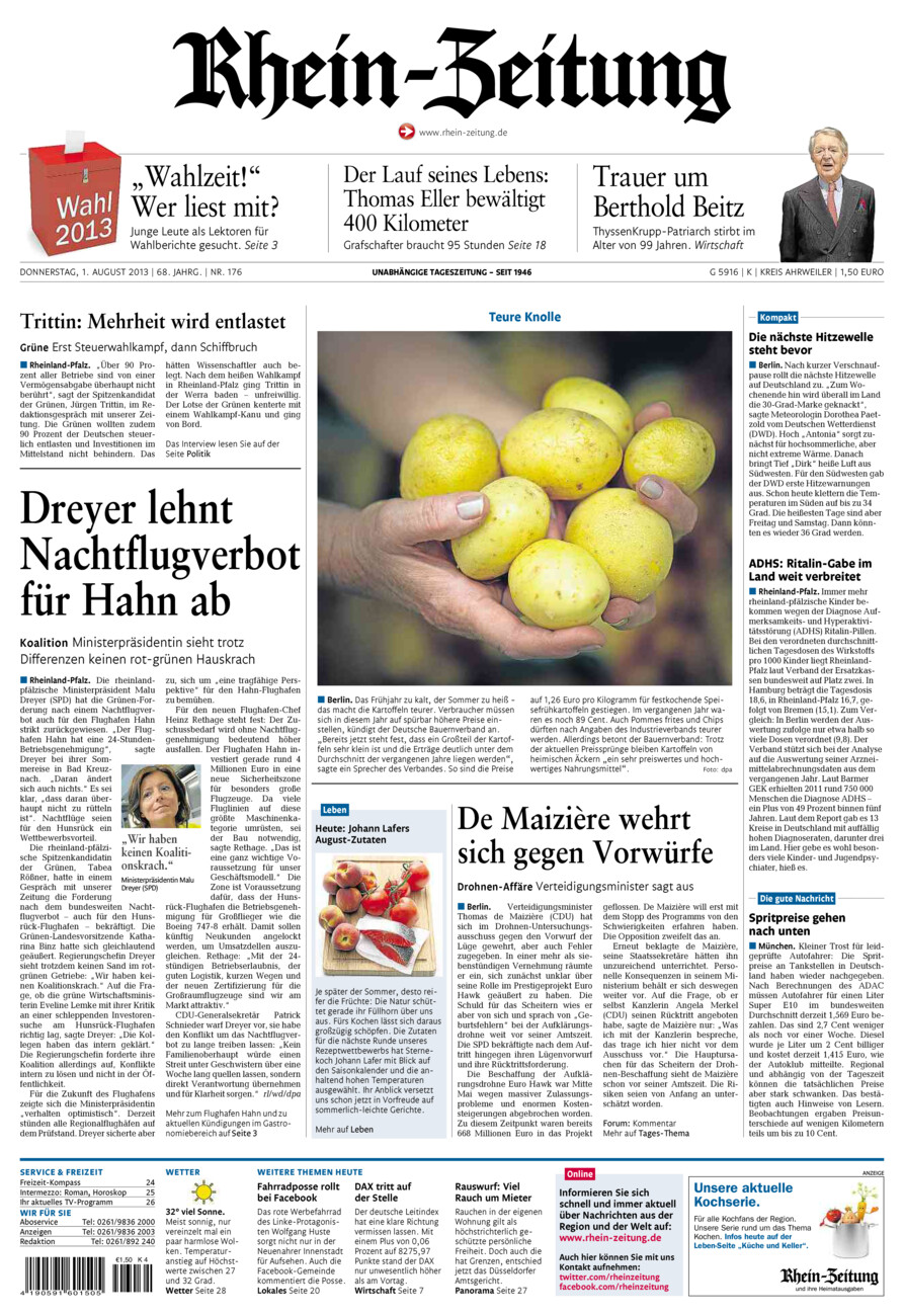 Rhein-Zeitung Kreis Ahrweiler vom Donnerstag, 01.08.2013