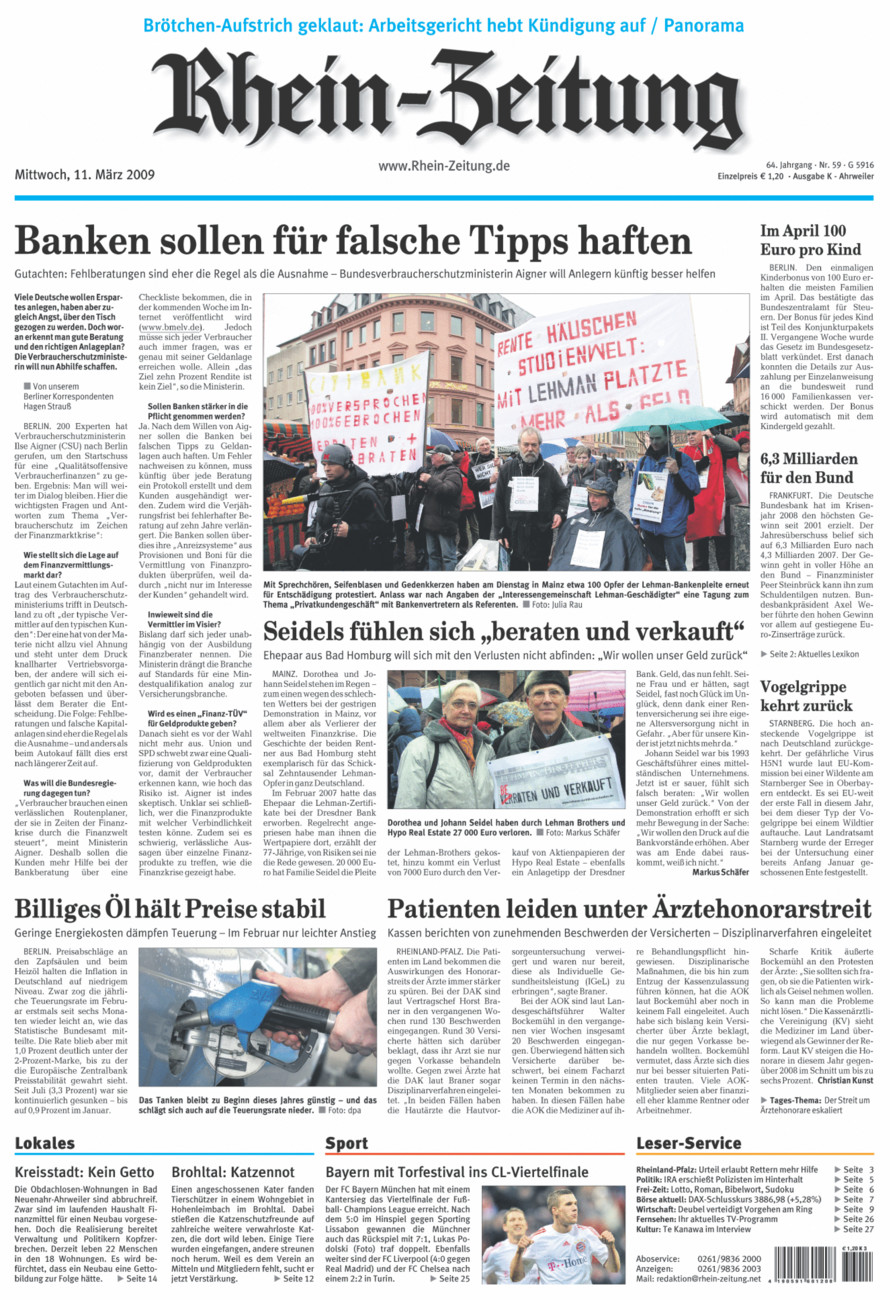 Rhein-Zeitung Kreis Ahrweiler vom Mittwoch, 11.03.2009