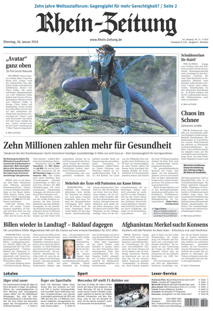 Rhein-Zeitung Kreis Ahrweiler vom Dienstag, 26.01.2010