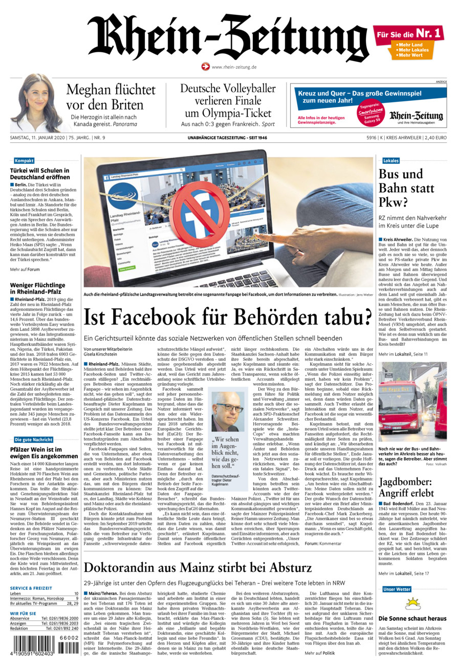 Rhein-Zeitung Kreis Ahrweiler vom Samstag, 11.01.2020