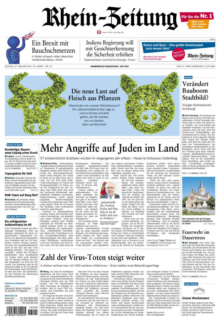 Rhein-Zeitung Kreis Ahrweiler vom Montag, 27.01.2020