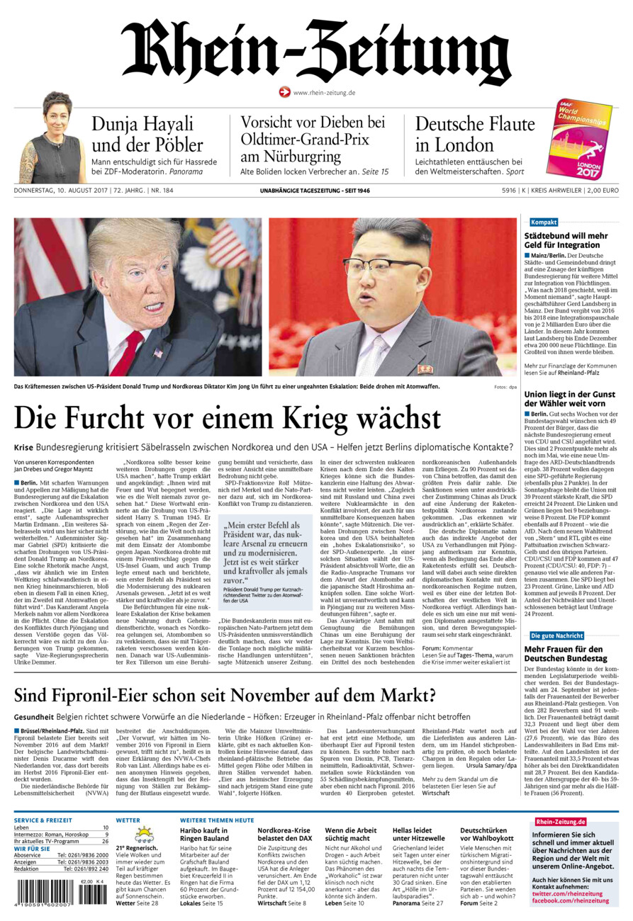 Rhein-Zeitung Kreis Ahrweiler vom Donnerstag, 10.08.2017