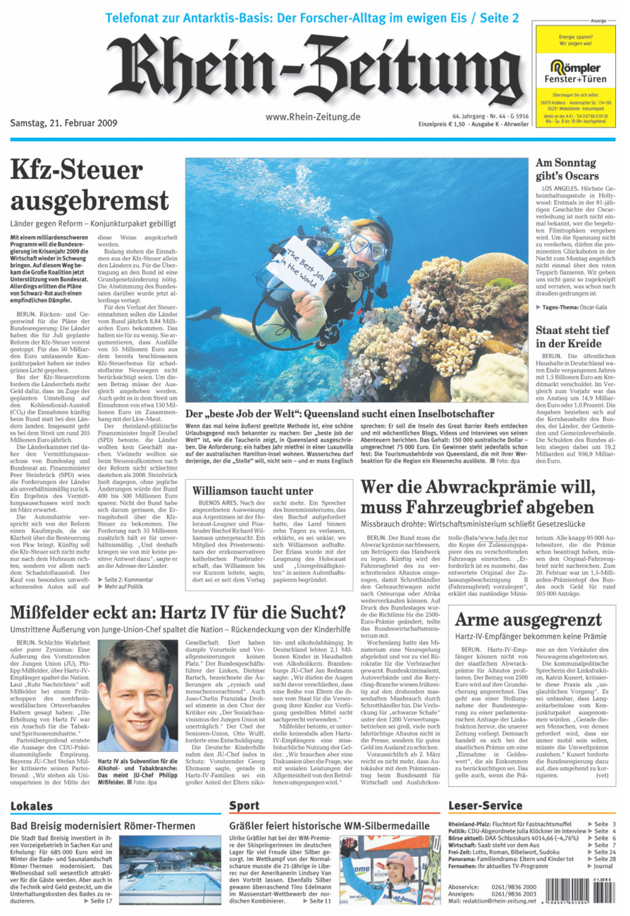 Rhein-Zeitung Kreis Ahrweiler vom Samstag, 21.02.2009