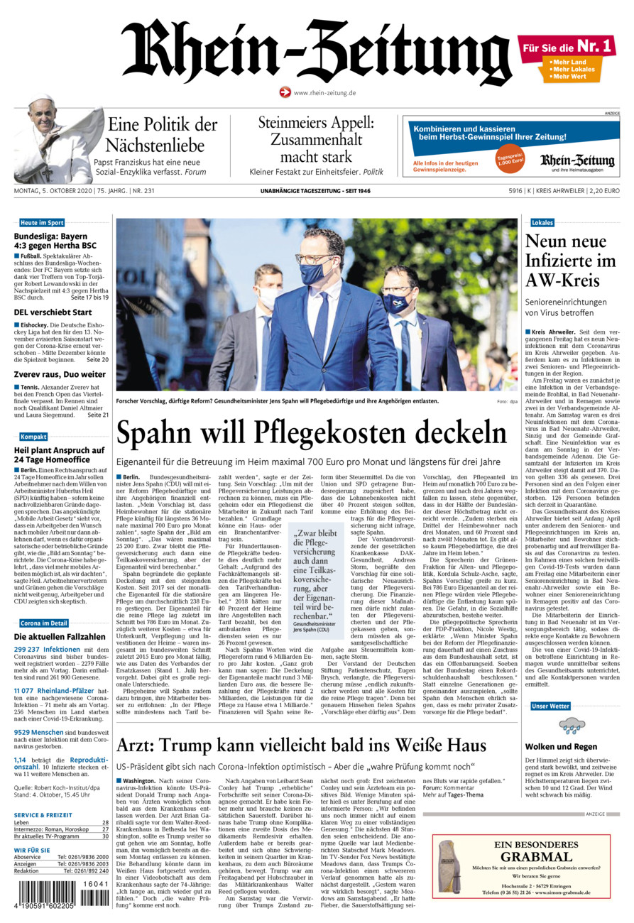 Rhein-Zeitung Kreis Ahrweiler vom Montag, 05.10.2020