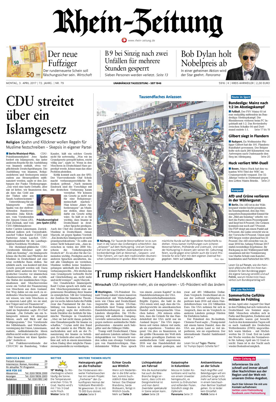 Rhein-Zeitung Kreis Ahrweiler vom Montag, 03.04.2017