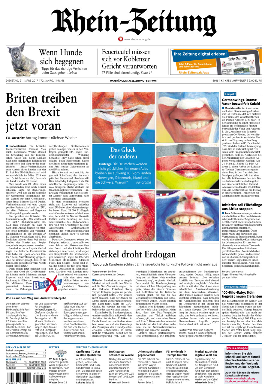 Rhein-Zeitung Kreis Ahrweiler vom Dienstag, 21.03.2017