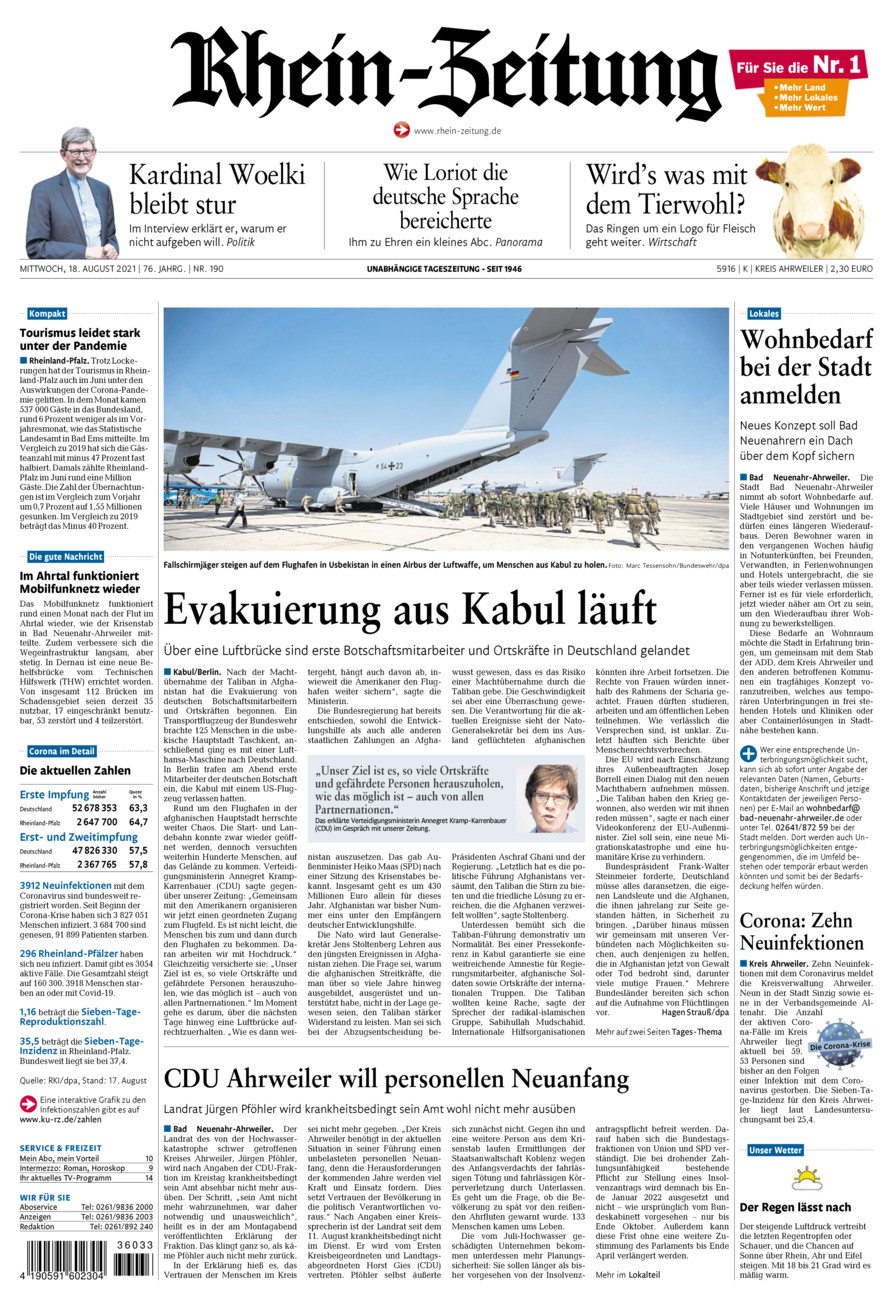 Rhein-Zeitung Kreis Ahrweiler vom Mittwoch, 18.08.2021