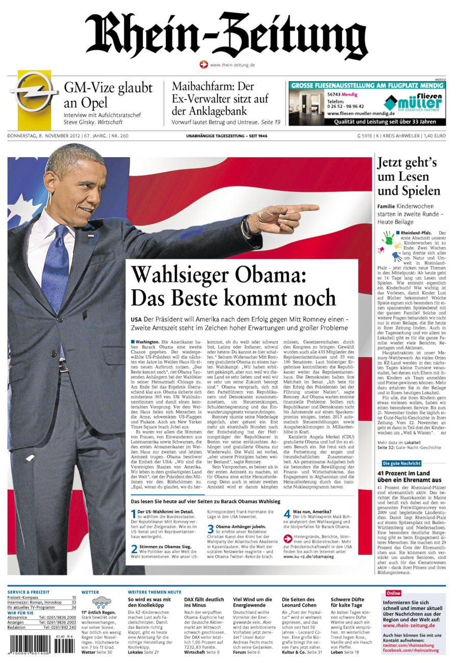 Rhein-Zeitung Kreis Ahrweiler vom Donnerstag, 08.11.2012