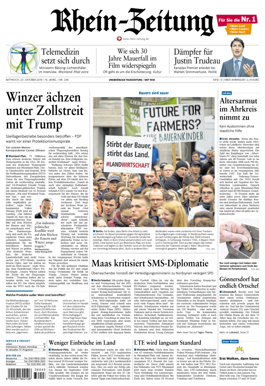 Rhein-Zeitung Kreis Ahrweiler vom Mittwoch, 23.10.2019