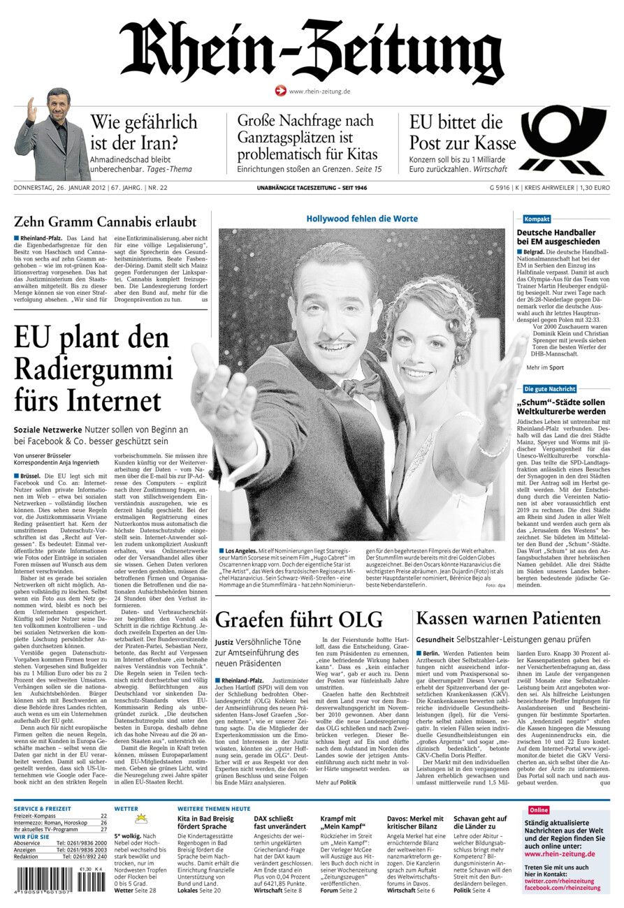 Rhein-Zeitung Kreis Ahrweiler vom Donnerstag, 26.01.2012