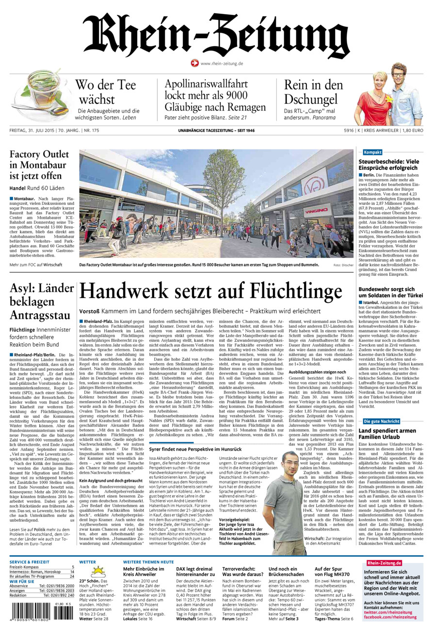 Rhein-Zeitung Kreis Ahrweiler vom Freitag, 31.07.2015