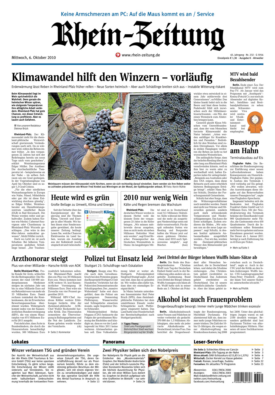 Rhein-Zeitung Kreis Ahrweiler vom Mittwoch, 06.10.2010
