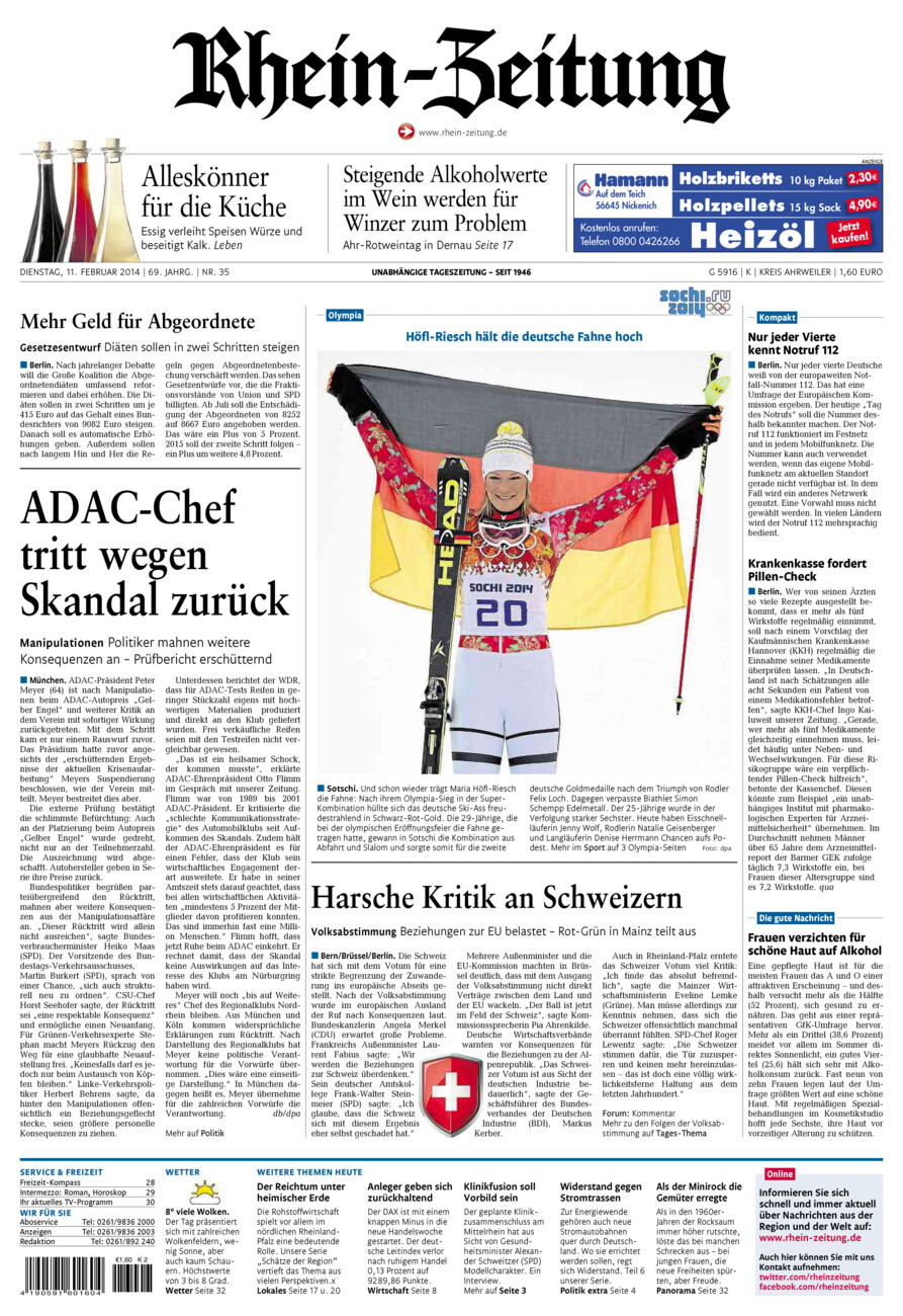 Rhein-Zeitung Kreis Ahrweiler vom Dienstag, 11.02.2014