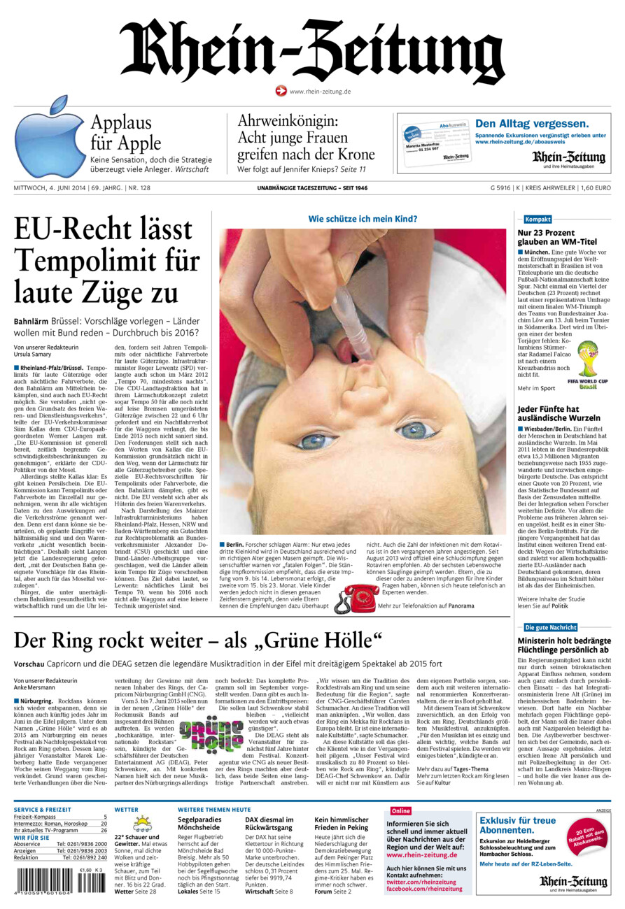 Rhein-Zeitung Kreis Ahrweiler vom Mittwoch, 04.06.2014