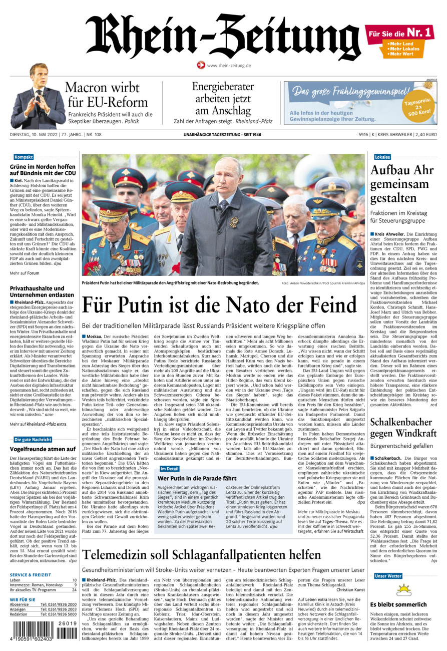 Rhein-Zeitung Kreis Ahrweiler vom Dienstag, 10.05.2022