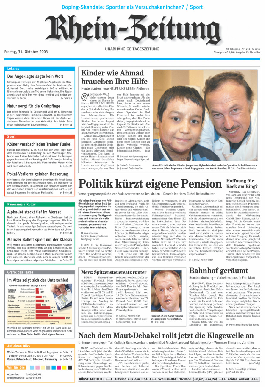 Rhein-Zeitung Kreis Ahrweiler vom Freitag, 31.10.2003
