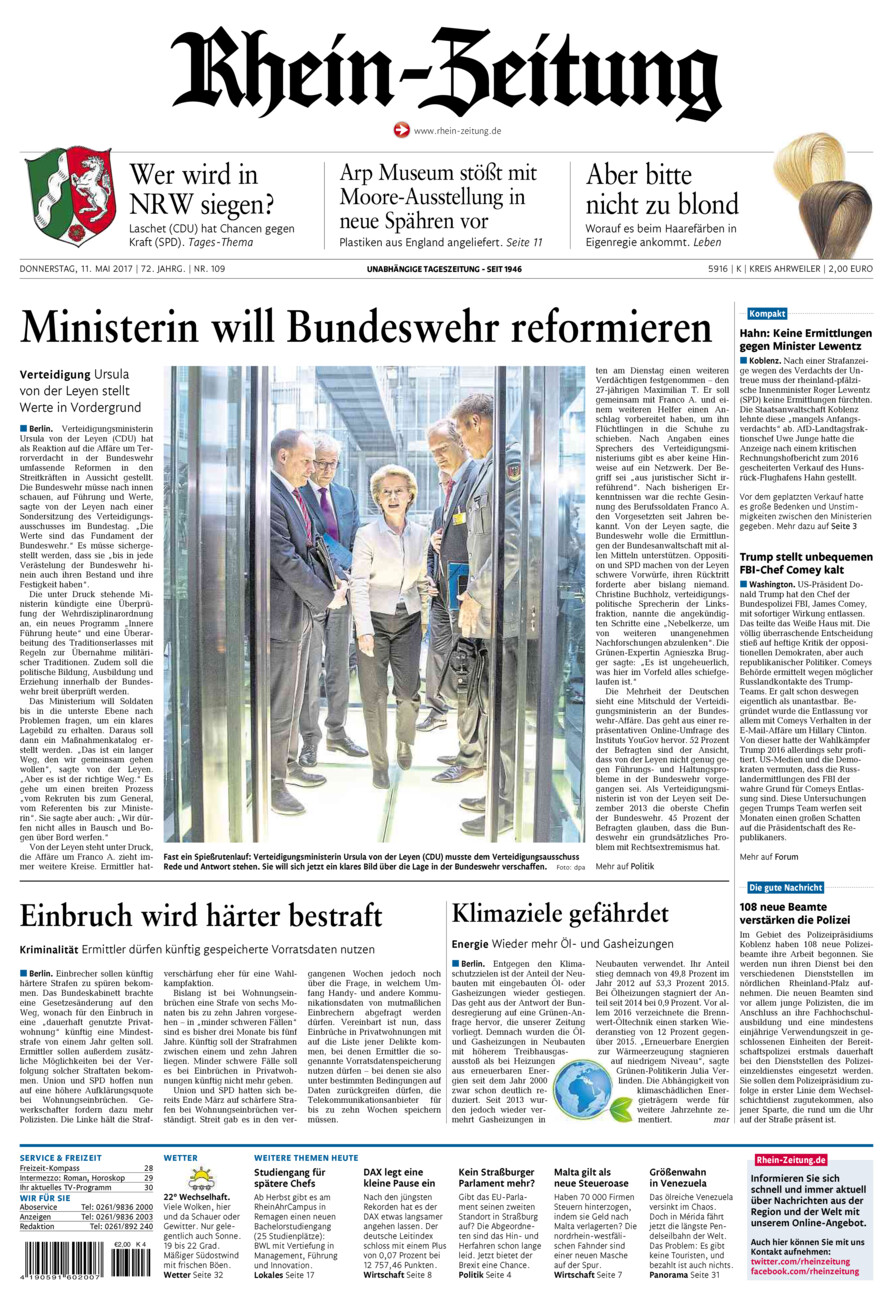 Rhein-Zeitung Kreis Ahrweiler vom Donnerstag, 11.05.2017