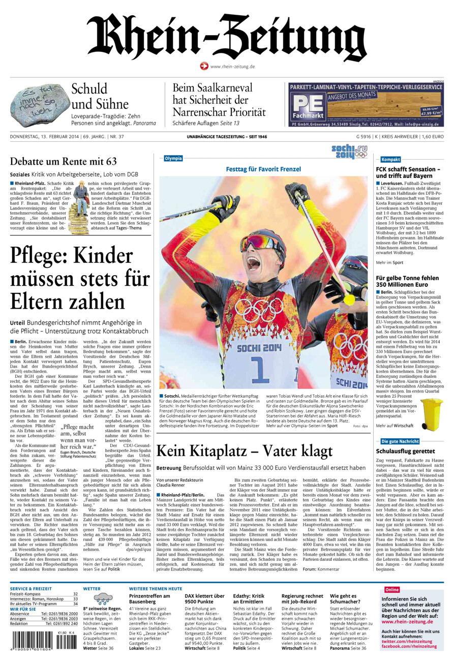 Rhein-Zeitung Kreis Ahrweiler vom Donnerstag, 13.02.2014