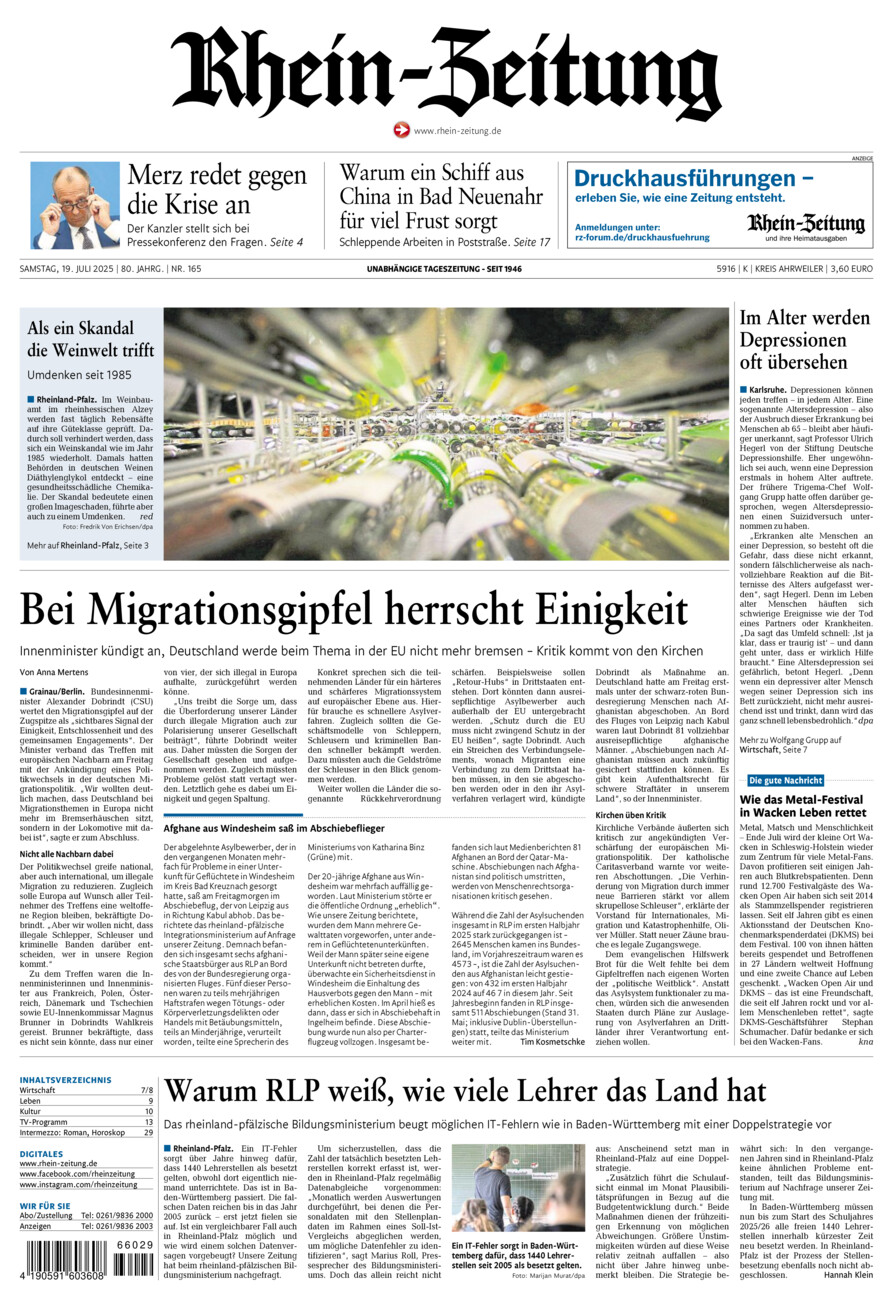 Rhein-Zeitung Kreis Ahrweiler vom Samstag, 19.07.2025